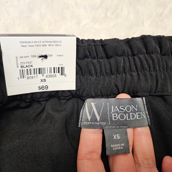 Worthington X Jason Bolden Women's Black Wide Legs Satin Trim Pants Size XS - Picture 7 of 10